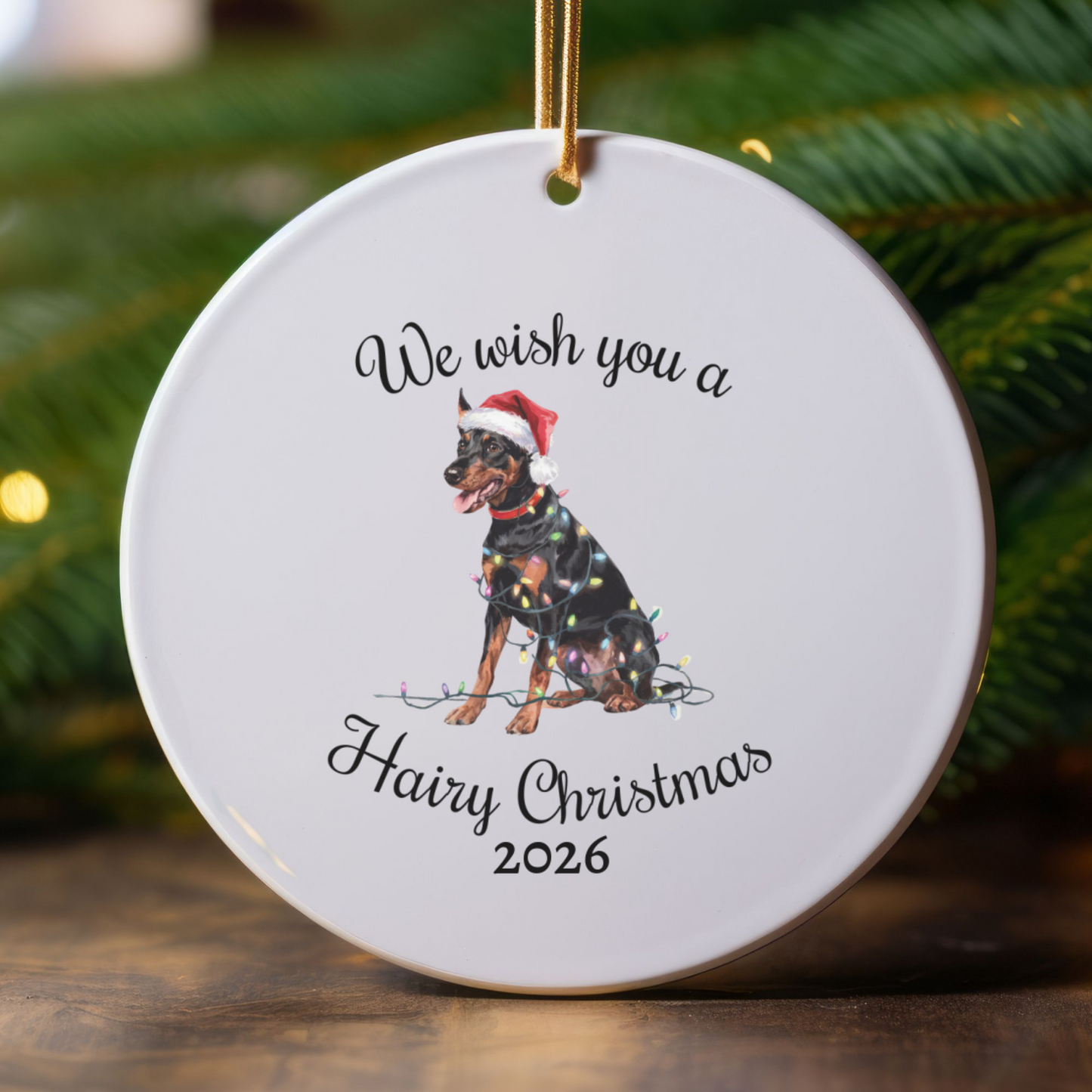 Christmas German Pinscher Ornament, Christmas Lights Dog Keepsake