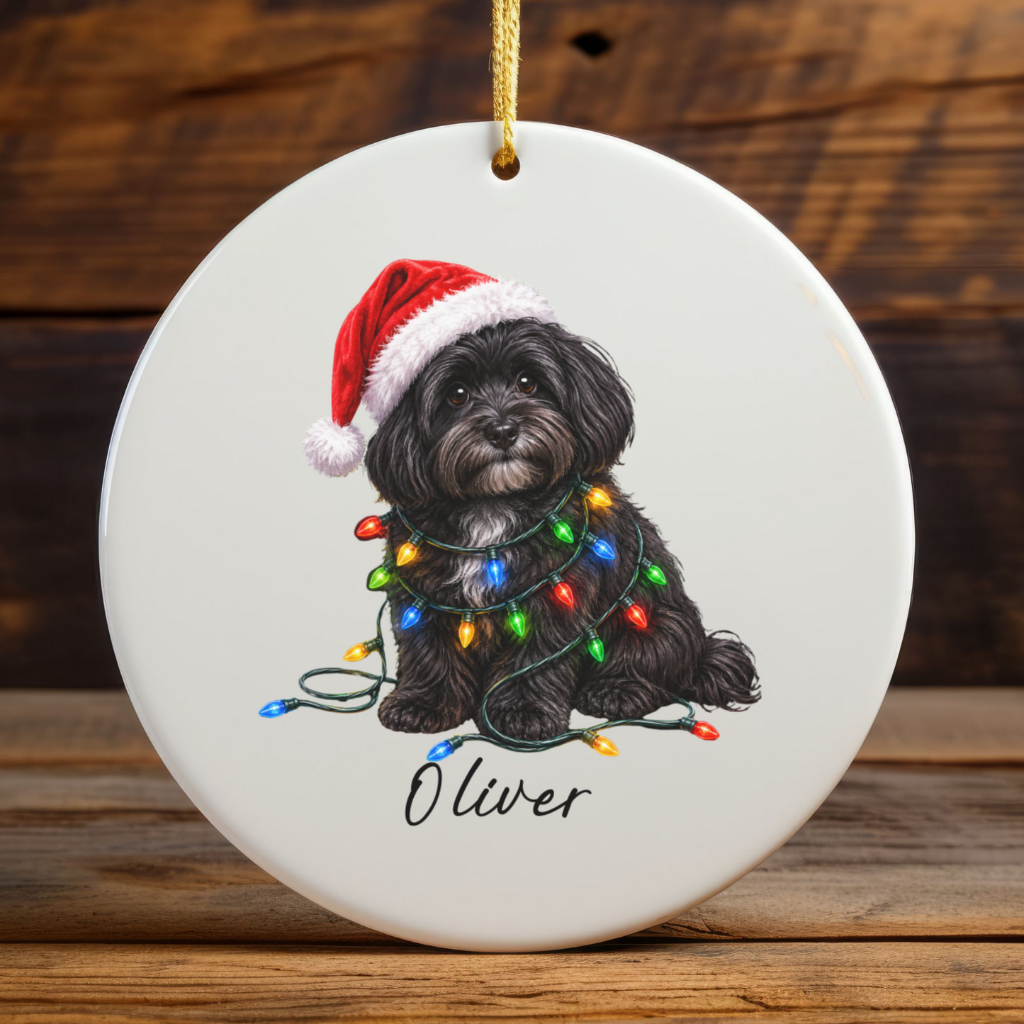 Personalized Black Havanese Christmas Ornament, Ceramic Dog Lover Gift, Holiday Pet Keepsake Tree Decor