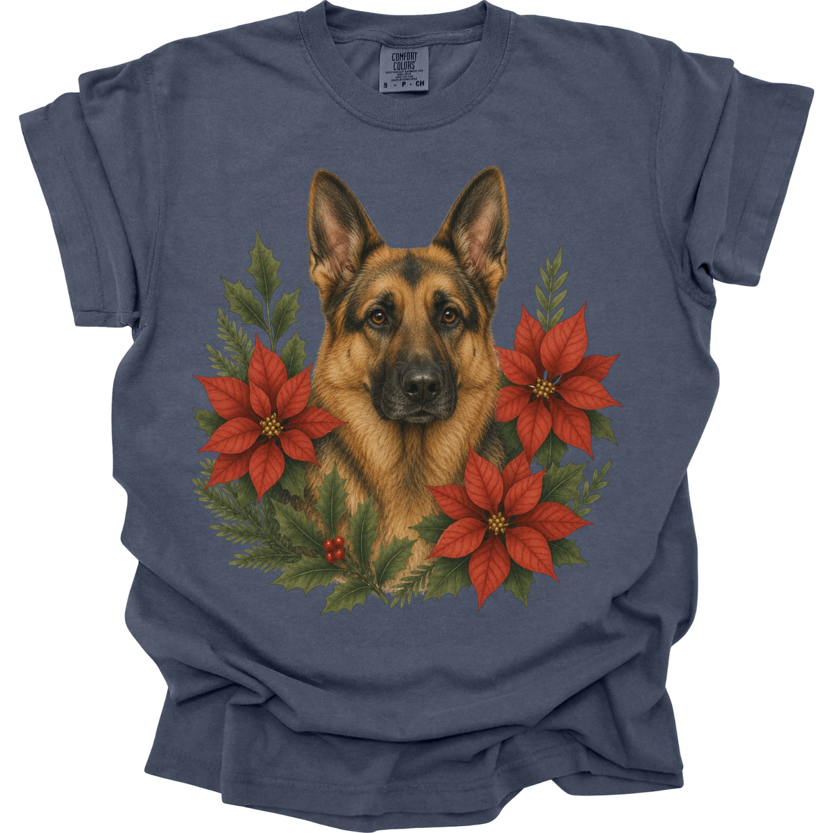 German Shepherd Christmas Shirt, Poinsettia Dog Mom Holiday Tee