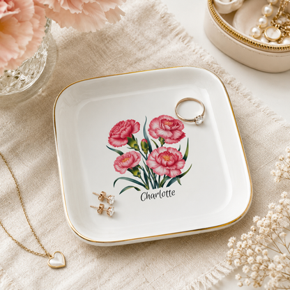Personalized Birth Flower Jewelry Dish