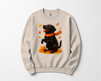Load image into Gallery viewer, Black Labrador Autumn Sweatshirt, Cute Fall Dog Shirt, Dog Lovers Gift, Cozy Dog Sweater, Labrador in Leaves, Gift For Pet Moms
