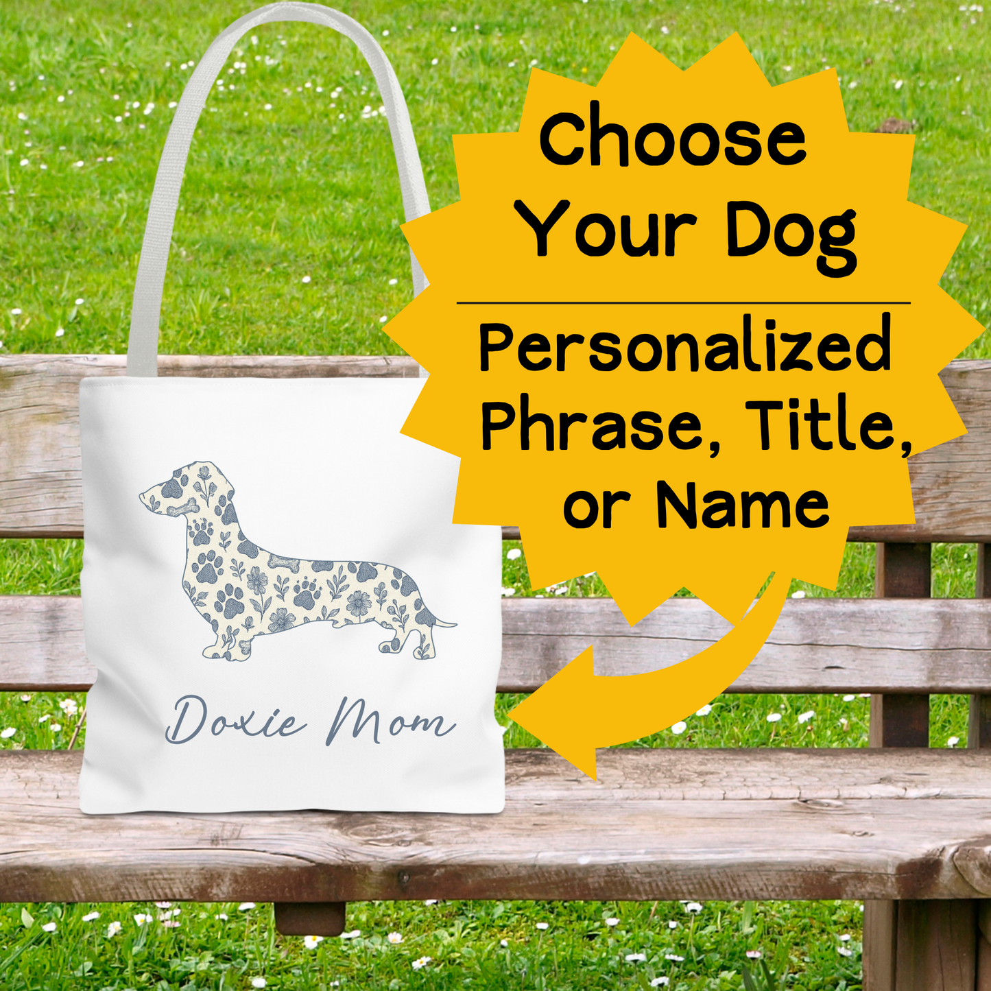 Personalized Floral Dog Tote Bag