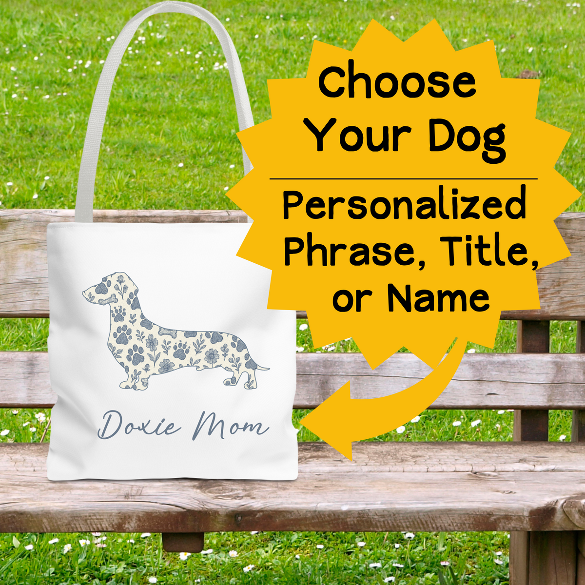 Personalized Floral Dog Tote Bag