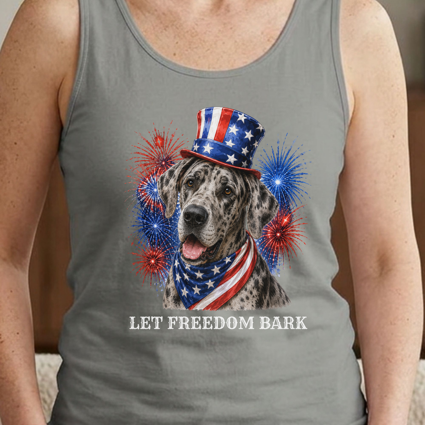 Great Dane Tank Top, Patriotic Let Freedom Bark
