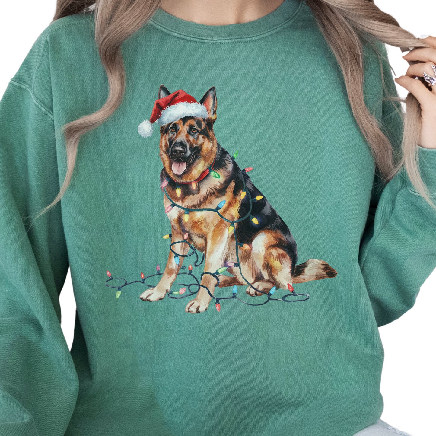 German Shepherd Christmas Lights Sweatshirt