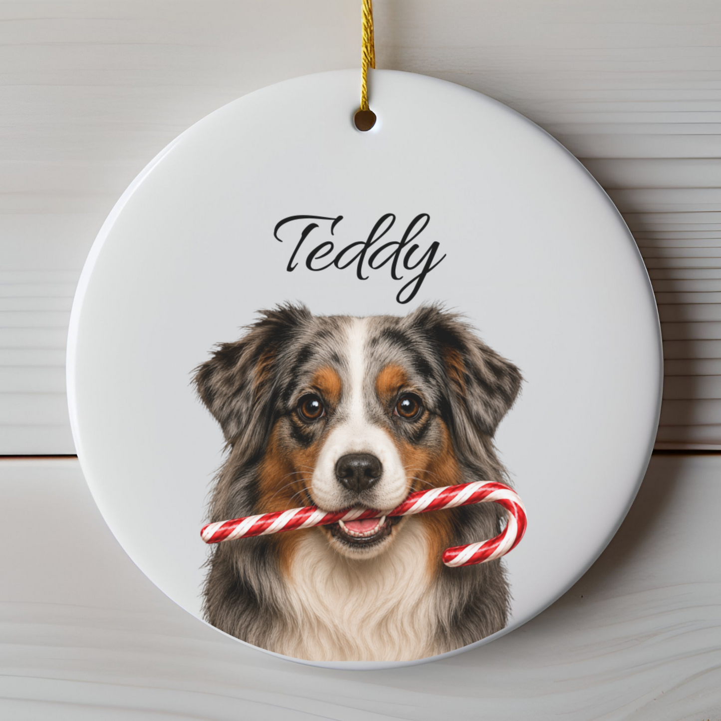Personalized Australian Shepherd Candy Cane Ornament