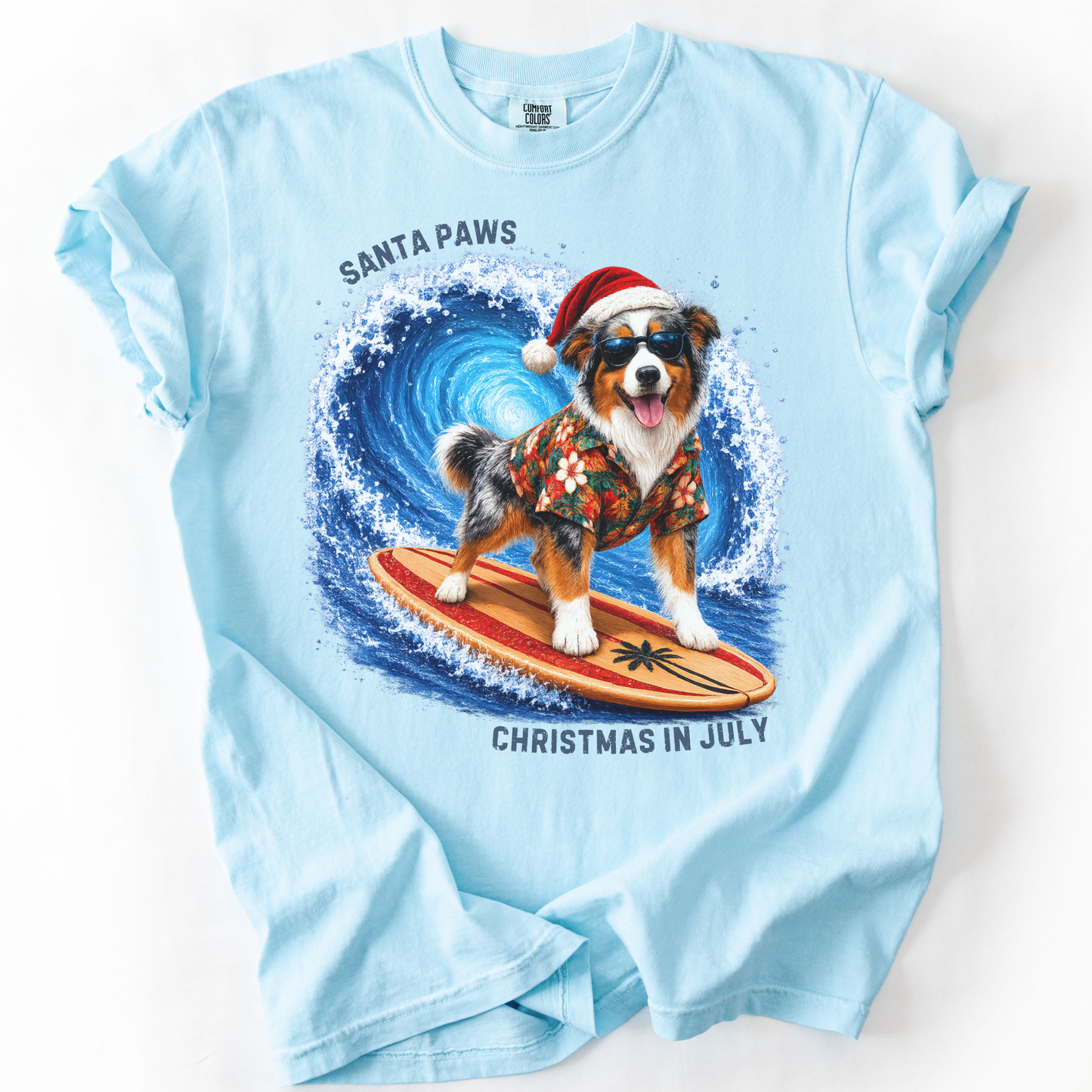 Christmas in July Gift for Australian Shepherd Lovers, Santa Paws Beach Shirt