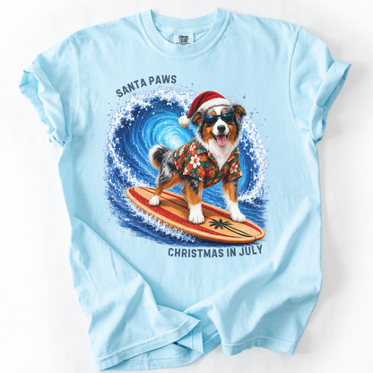 Christmas in July Gift for Australian Shepherd Lovers, Santa Paws Beach Shirt