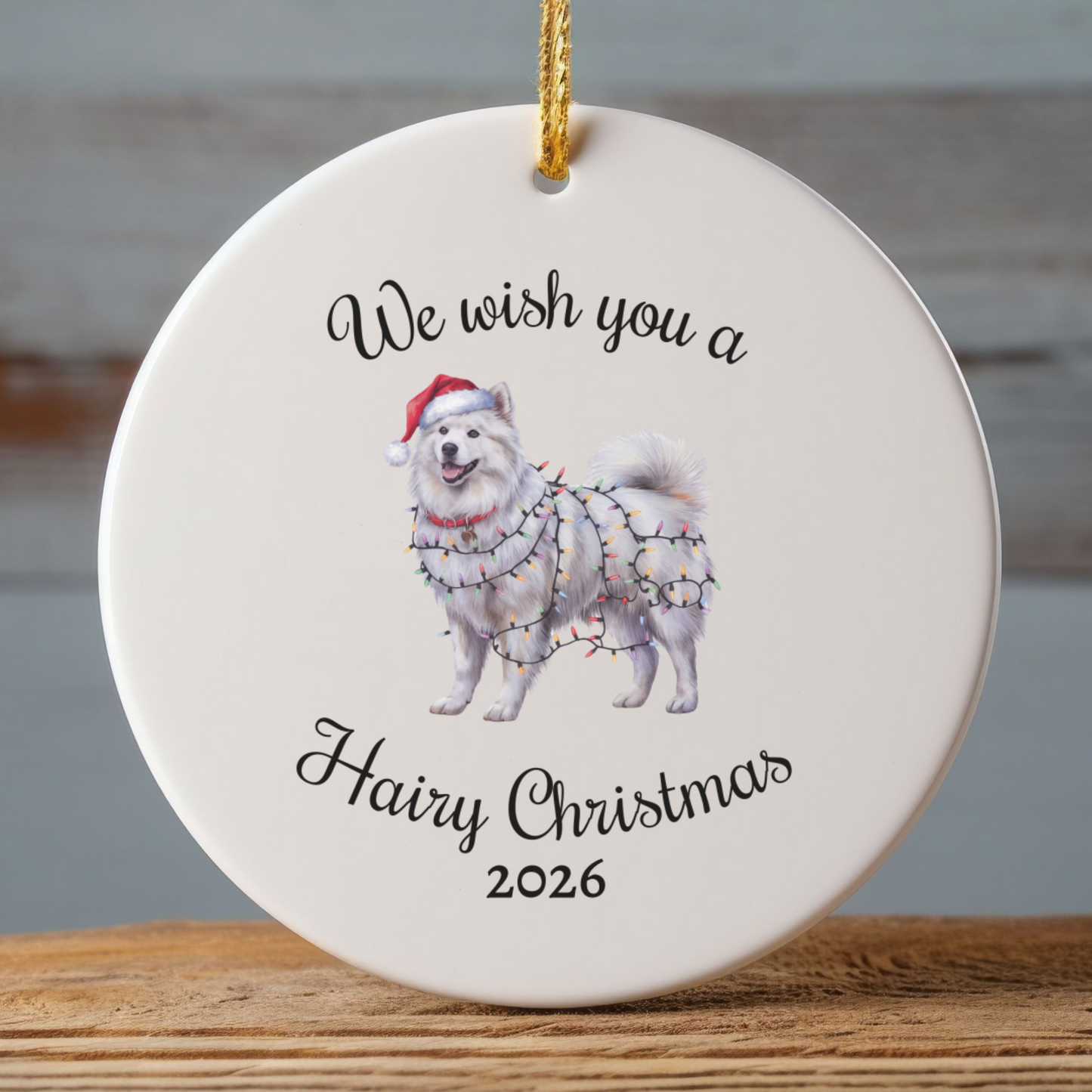 Christmas Samoyed Ornament, Christmas Lights Dog Keepsake