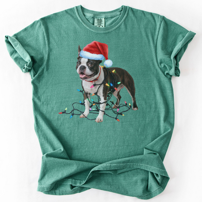 Boston Terrier Christmas Lights Shirt, Fun Holiday Tee for Terrier Lovers