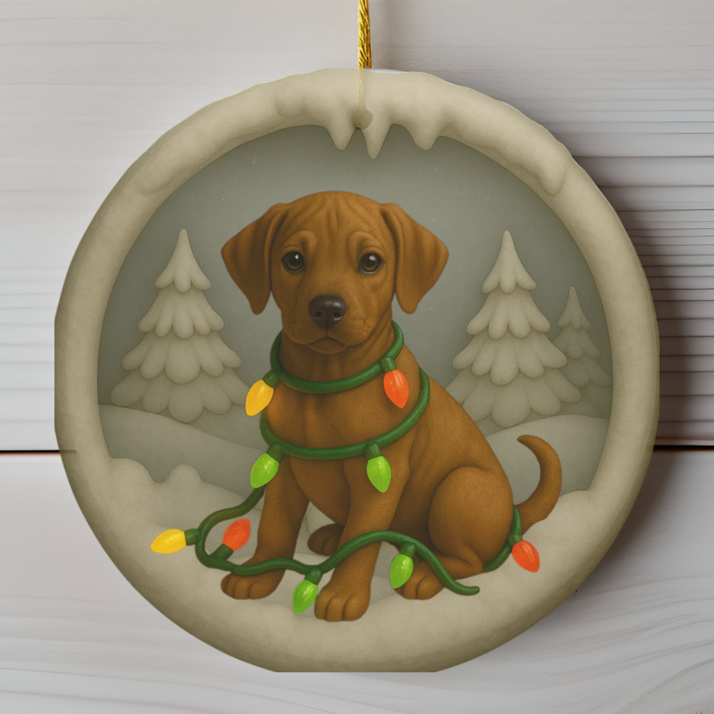 Personalized Rhodesian Ridgeback Christmas Ornament, 3D Clay-Style Dog Keepsake with Lights