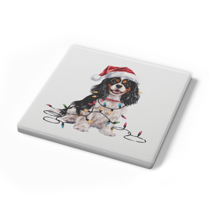 Personalized Tri-Color Cavalier King Charles Spaniel Christmas Coaster Set