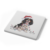 Load image into Gallery viewer, Personalized Tri-Color Cavalier King Charles Spaniel Christmas Coaster Set