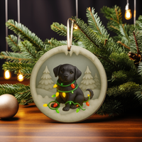 Load image into Gallery viewer, Black Lab Christmas Ornament, Personalized Labrador Retriever Puppy with Holiday Lights, Custom Dog Lover Gift, Tree Decoration
