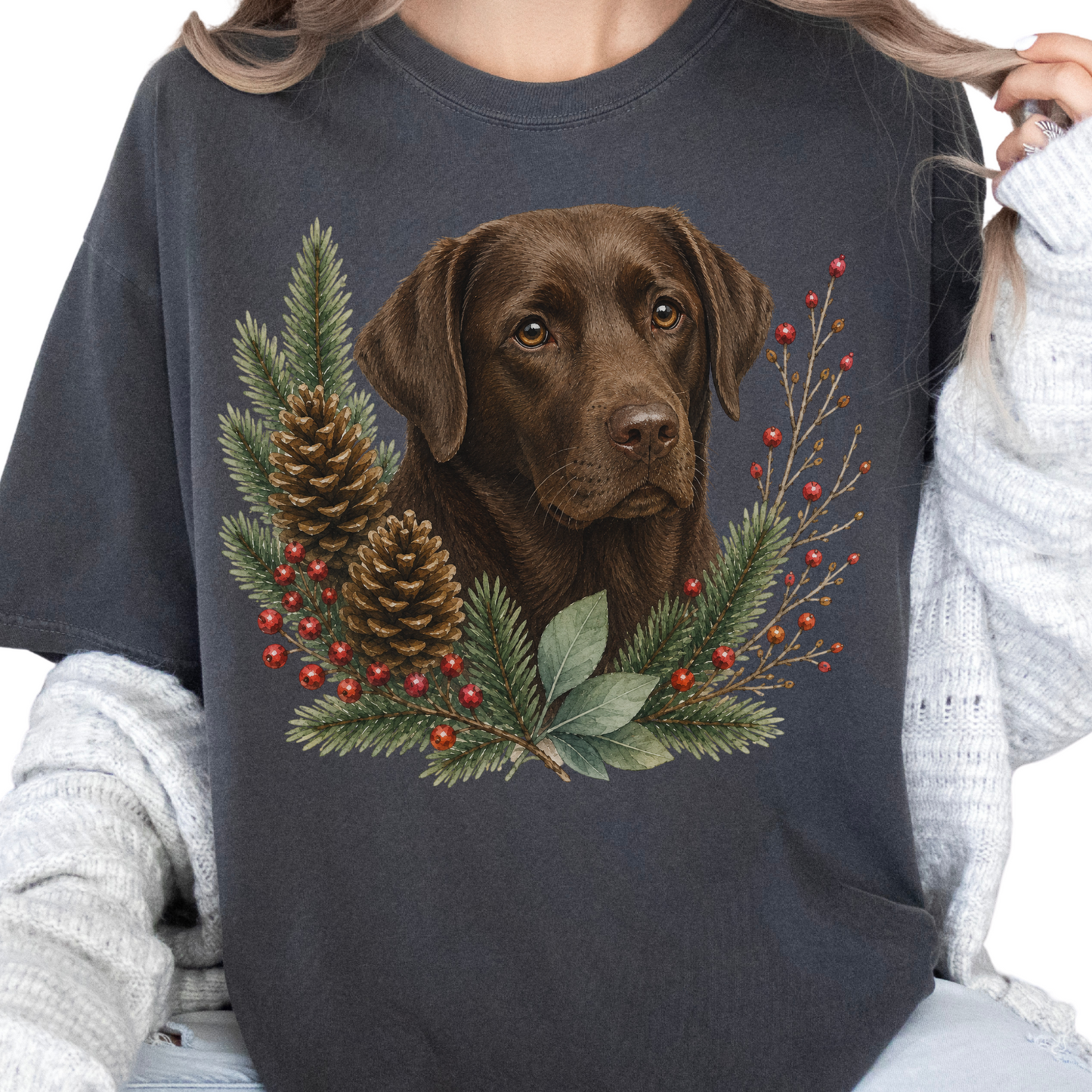 Chocolate Lab Christmas Shirt, Labrador Retriever Dog Mom Tee, Holiday Lab Lover Gift