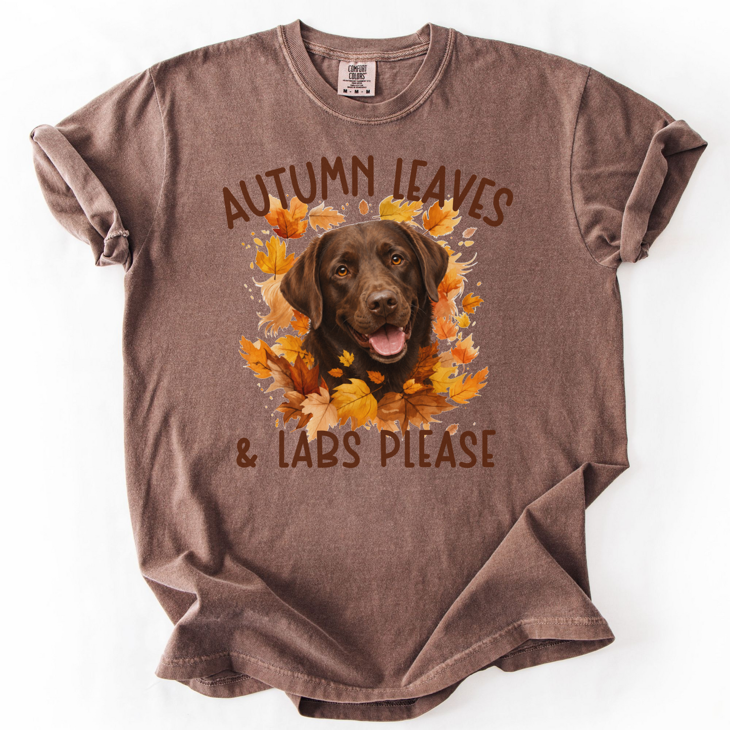 Chocolate Lab Mom Fall Shirt, Autumn Leaves & Labs Please