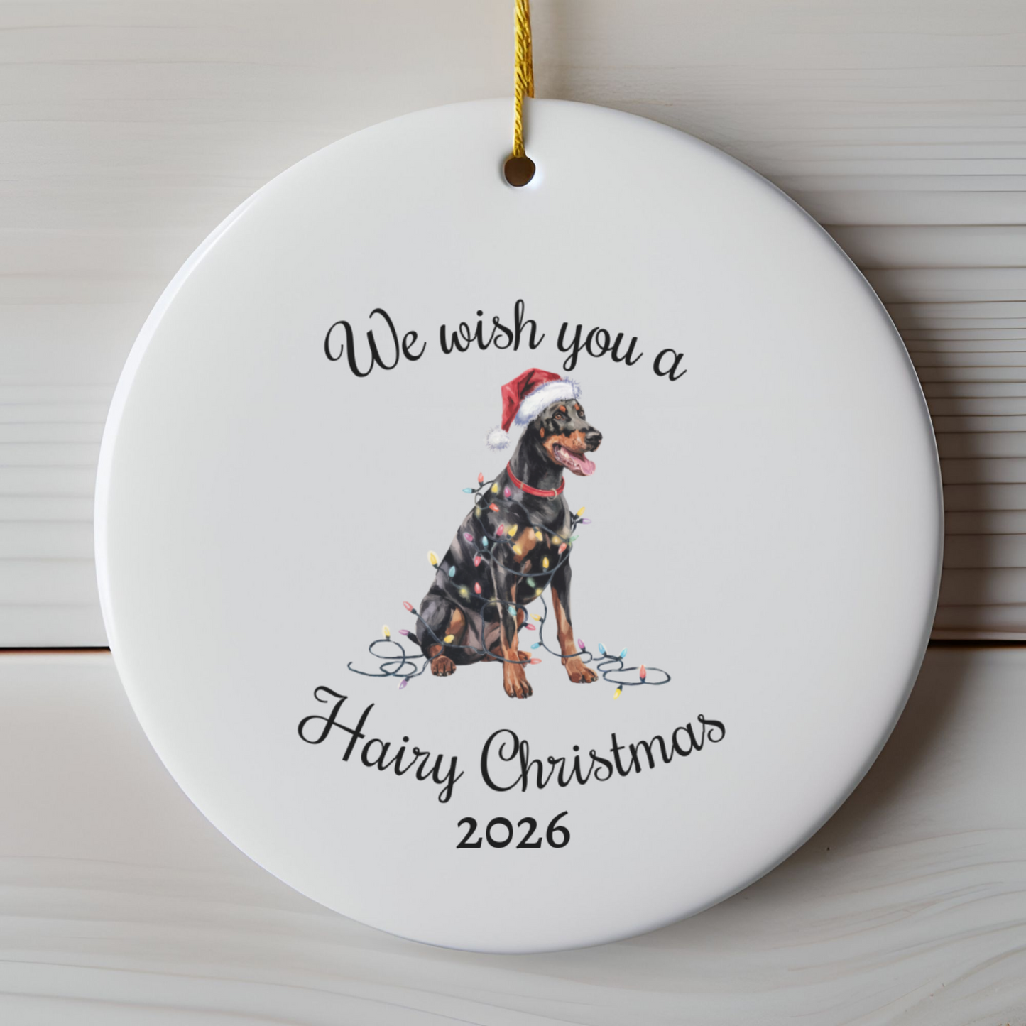 Christmas Doberman Ornament, Christmas Lights Dog Keepsake