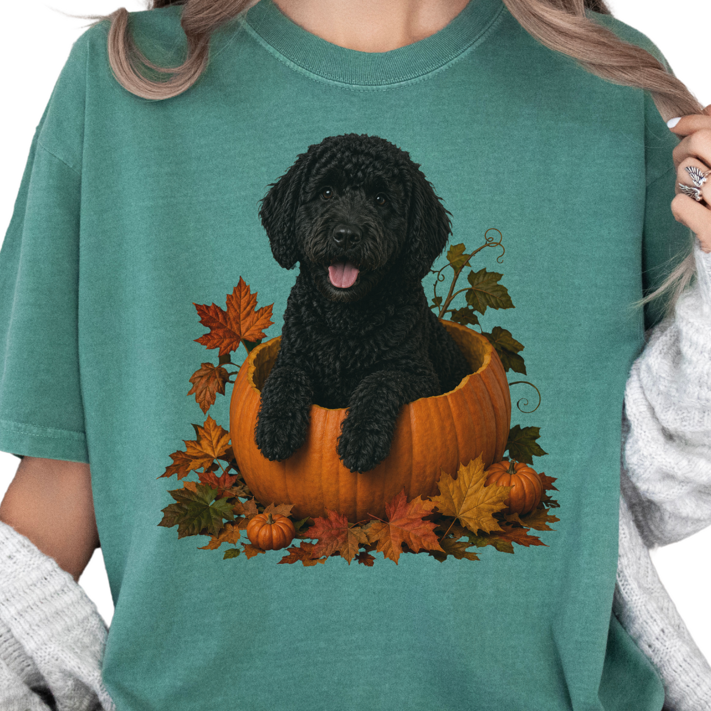 Black Portuguese Water Dog Pumpkin Shirt, Fall Comfort Colors Tee for Dog Lovers