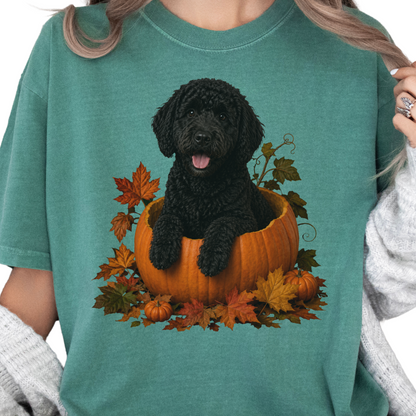Black Portuguese Water Dog Pumpkin Shirt, Fall Comfort Colors Tee for Dog Lovers