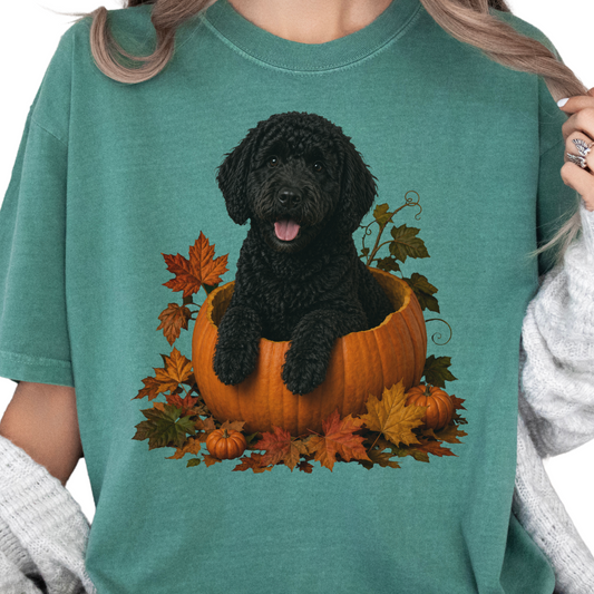 Black Portuguese Water Dog Pumpkin Shirt, Fall Comfort Colors Tee for Dog Lovers