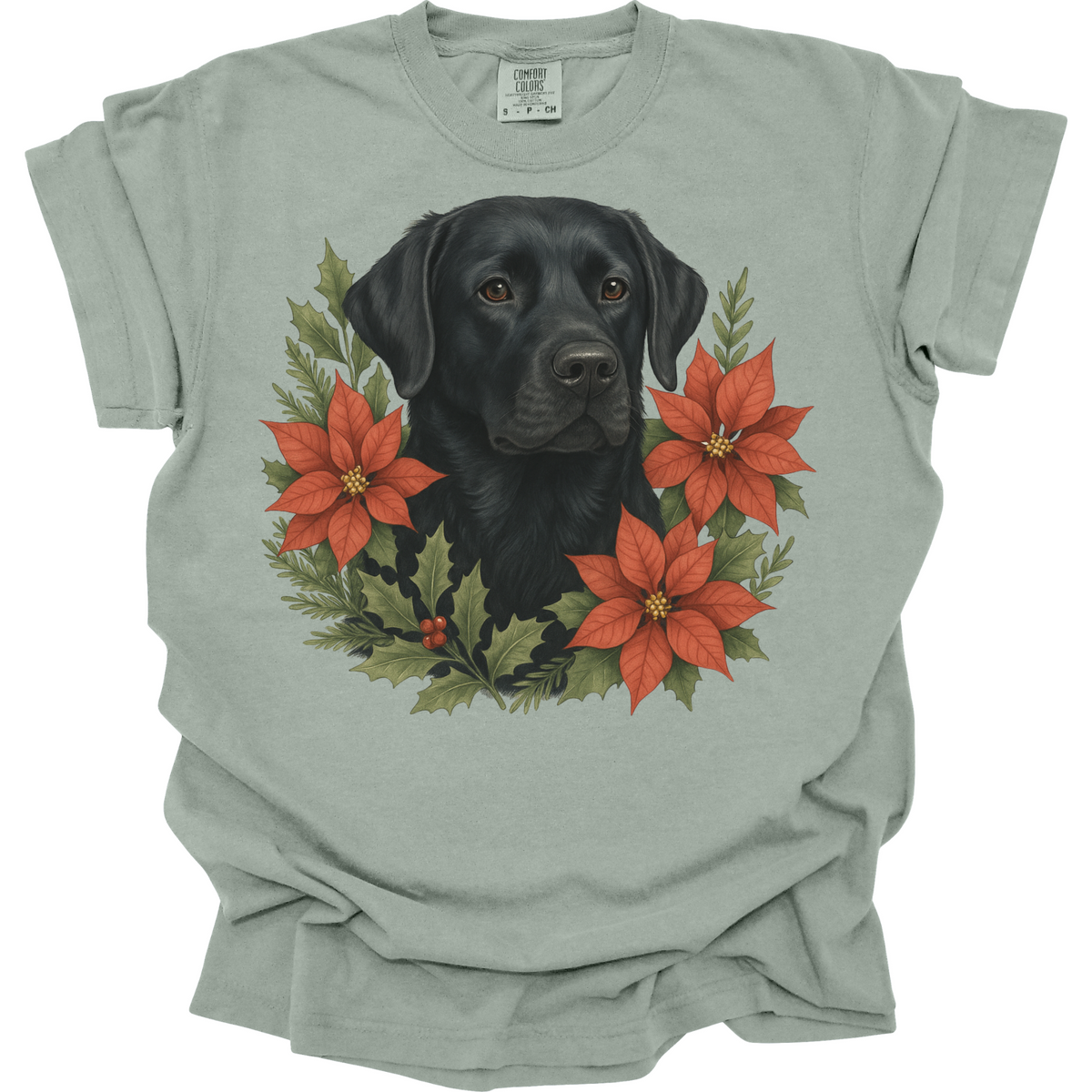 Black Lab Poinsettia Christmas Shirt