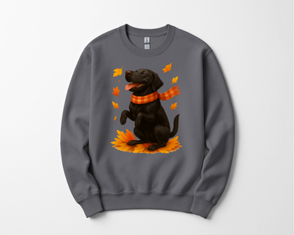 Black Labrador Autumn Sweatshirt, Cute Fall Dog Shirt, Dog Lovers Gift, Cozy Dog Sweater, Labrador in Leaves, Gift For Pet Moms