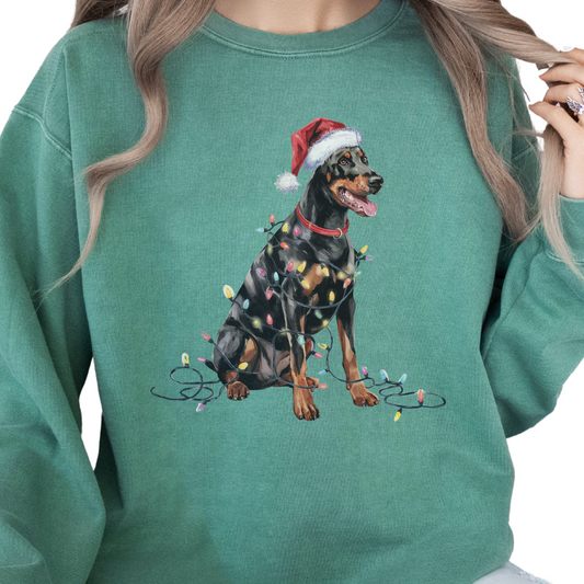 Doberman Christmas Lights Sweatshirt