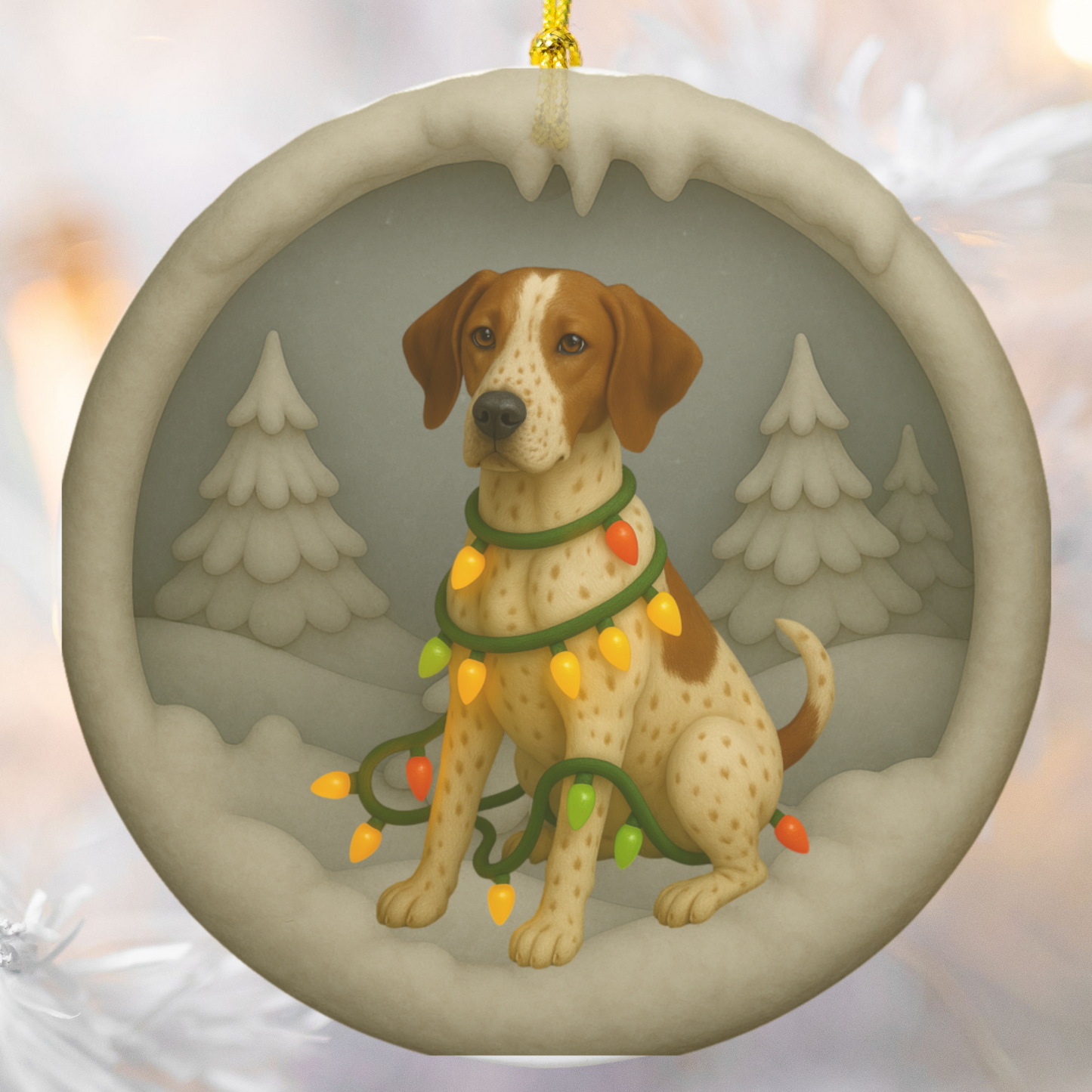 Personalized English Pointer Christmas Ornament, 3D Clay-Style Dog Keepsake with Lights