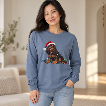 Black and Tan Cavalier Christmas Long Sleeve Shirt, Comfort Colors Holiday Tee, Cavalier Mom Gift