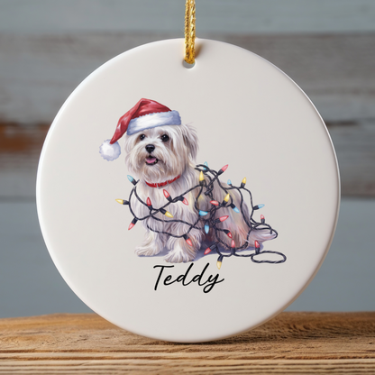 Maltese Christmas Ornament, Personalized Dog Keepsake