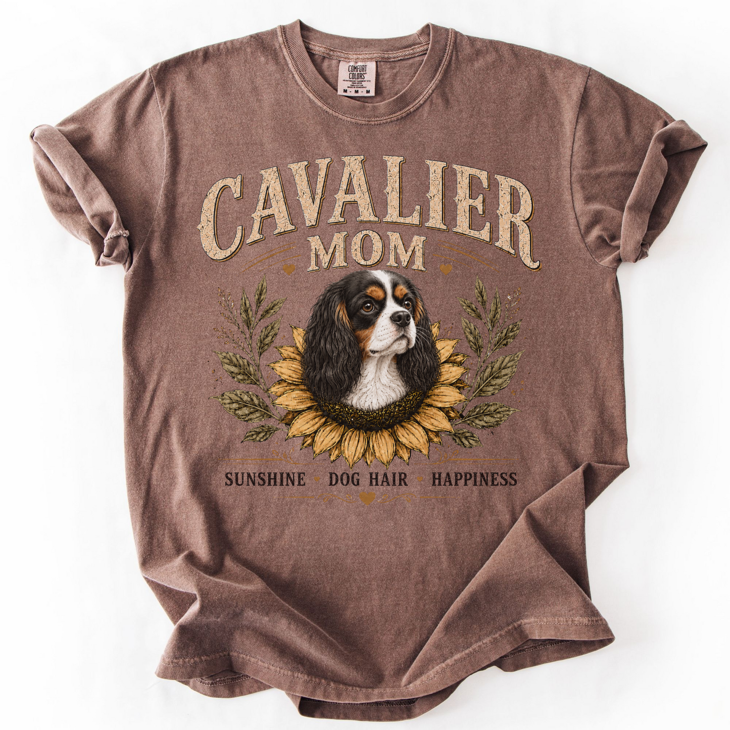 Tricolor Cavalier Mom Shirt, Cavalier King Charles Spaniel Tee, Sunflower Dog Lover Gift