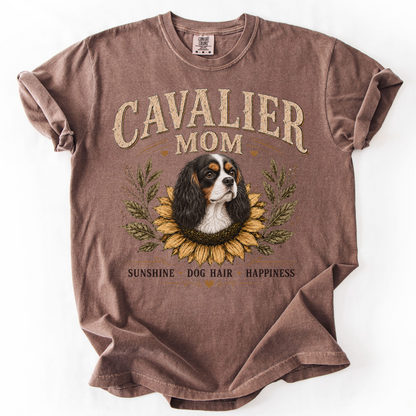 Tricolor Cavalier Mom Shirt, Cavalier King Charles Spaniel Tee, Sunflower Dog Lover Gift
