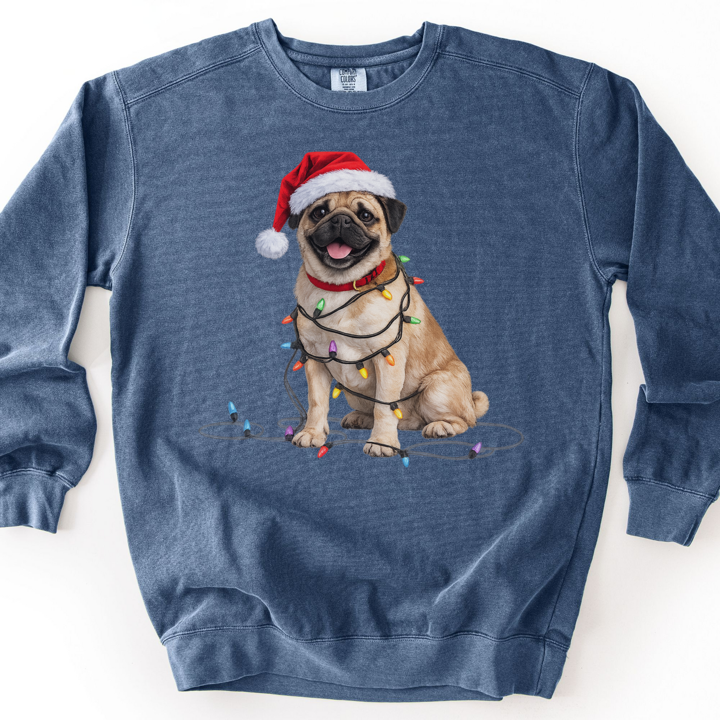 Christmas Tan Pug Sweatshirt, Lights Dog Sweater, Pug Mom Holiday Apparel
