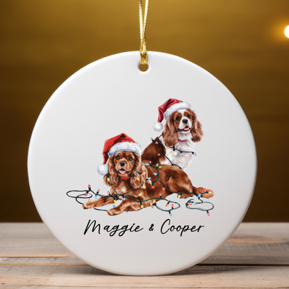 Cavalier King Charles Spaniel Christmas Ornament, Personalized Dog Name Keepsake, Ceramic Pet Lover Gift