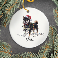 Load image into Gallery viewer, Personalized Black Shiba Inu Ornament, Custom Dog Lover Gift
