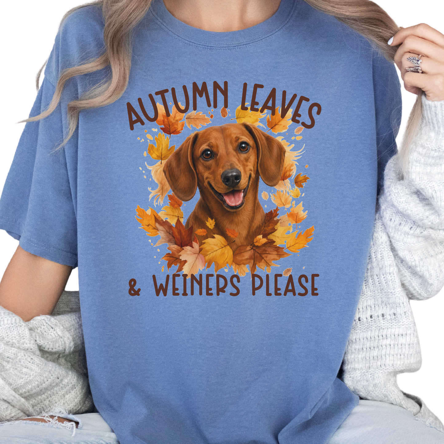 Red Dachshund Mom Fall Shirt, Autumn Leaves & Dachshunds Please