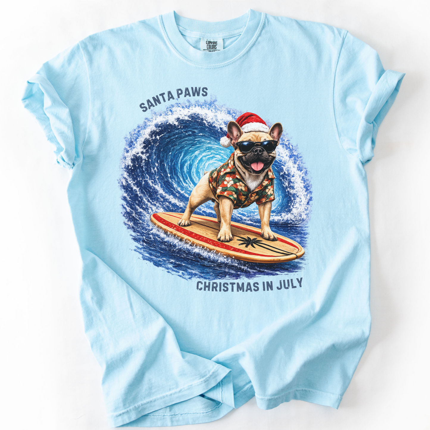 Christmas in July Gift for French Bulldog Lovers, Santa Paws Beach Shirt