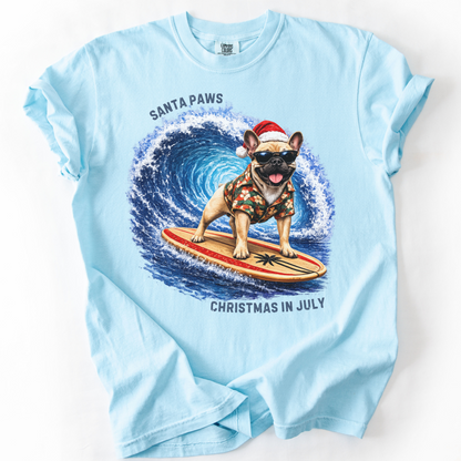 Christmas in July Gift for French Bulldog Lovers, Santa Paws Beach Shirt