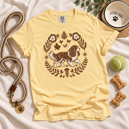 Tricolor Cavalier Comfort Colors Shirt, Folk Art King Charles Spaniel Tee, Dog Gift