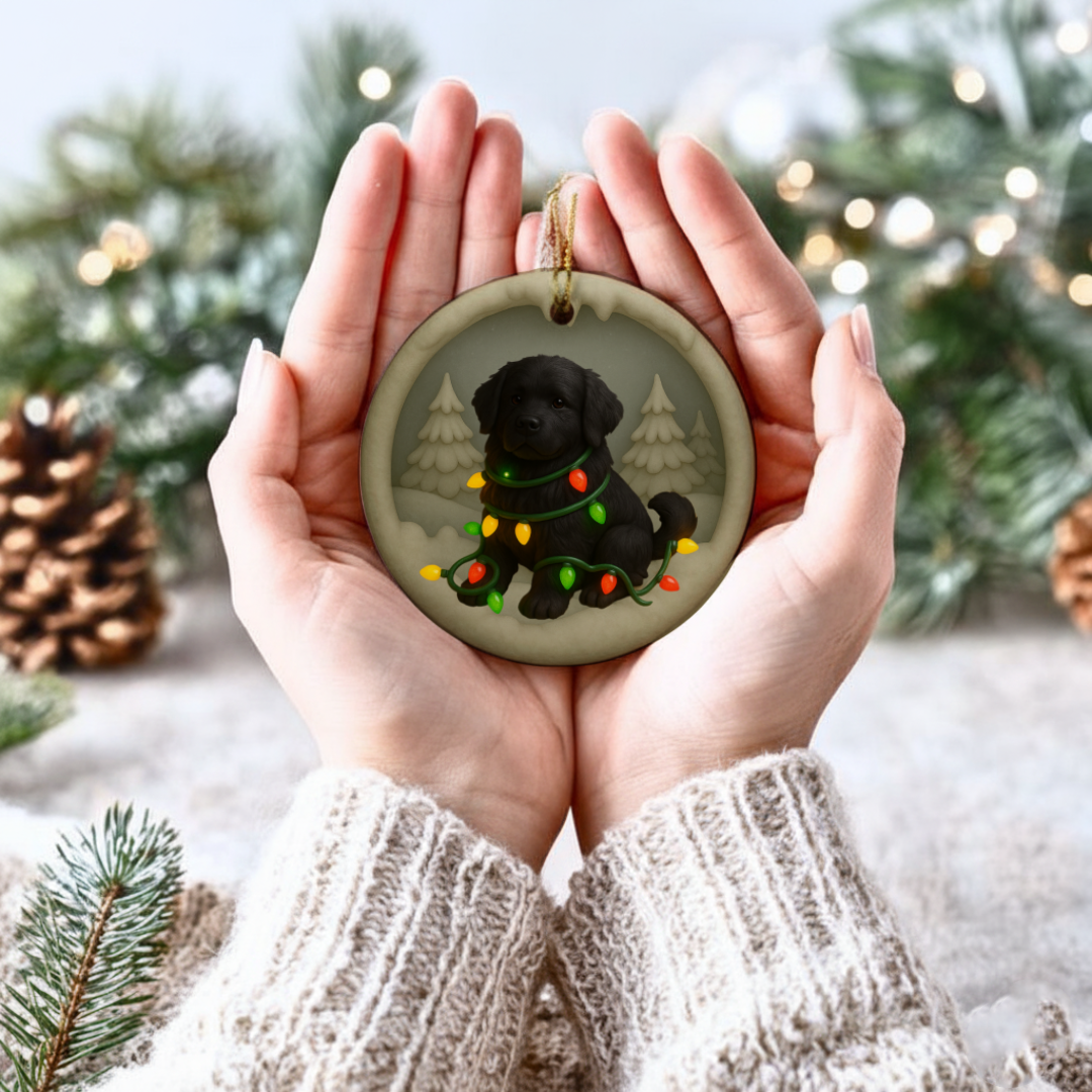 Personalized Black Newfoundland Christmas 3D Clay-Style Dog Keepsake
