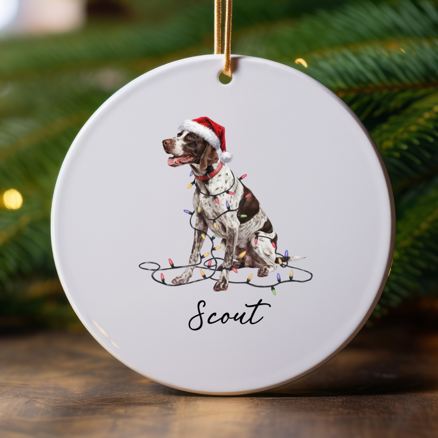 Personalized English Pointer Christmas Ornament, Custom Dog Name Ceramic Decoration