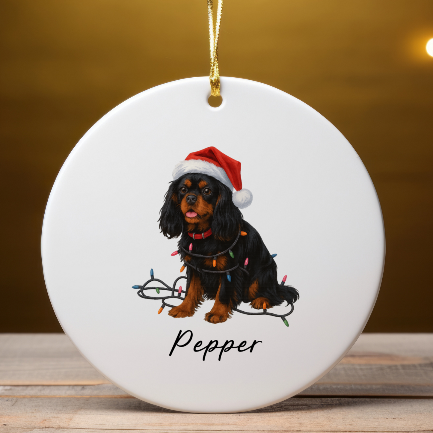 Personalized Black and Tan Cavalier King Charles Spaniel Ornament, Custom Dog Christmas Ornament, Cavalier Lover Gift