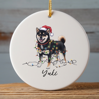 Load image into Gallery viewer, Personalized Black Shiba Inu Ornament, Custom Dog Lover Gift
