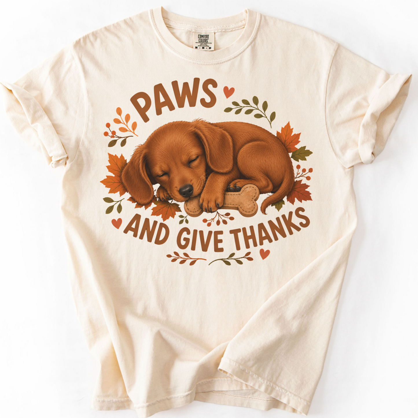 Red Dachshund Thanksgiving Shirt, Paws Give Thanks Tee, Fall Doxie Dog Lover Gift
