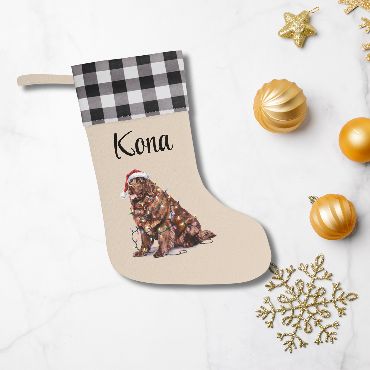 Personalized Brown Newfoundland Christmas Stocking, Holiday Decor Gift for Pet Lovers