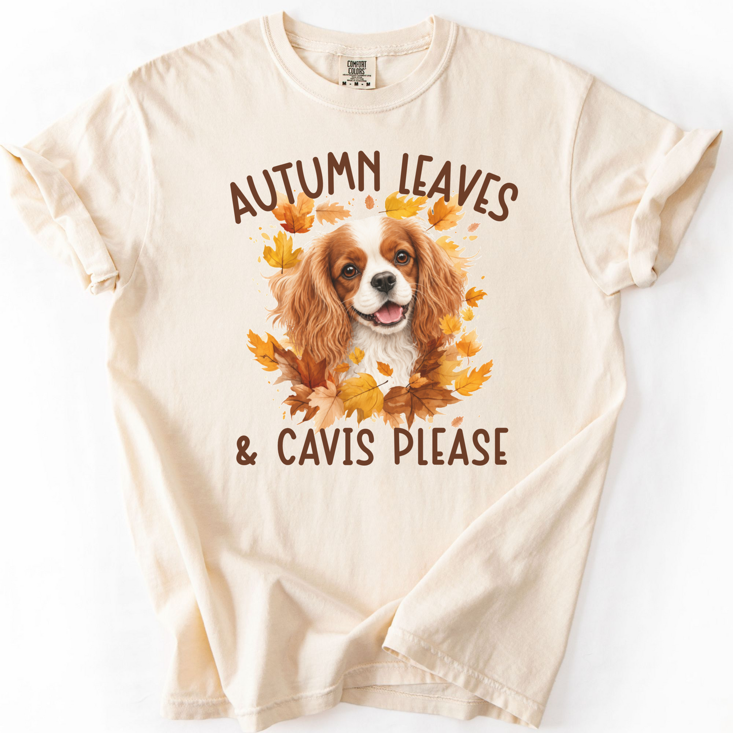 Blenheim Cavalier Mom Fall Shirt, Autumn Leaves & Cavaliers Please