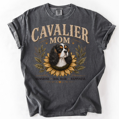 Tricolor Cavalier Mom Shirt, Cavalier King Charles Spaniel Tee, Sunflower Dog Lover Gift