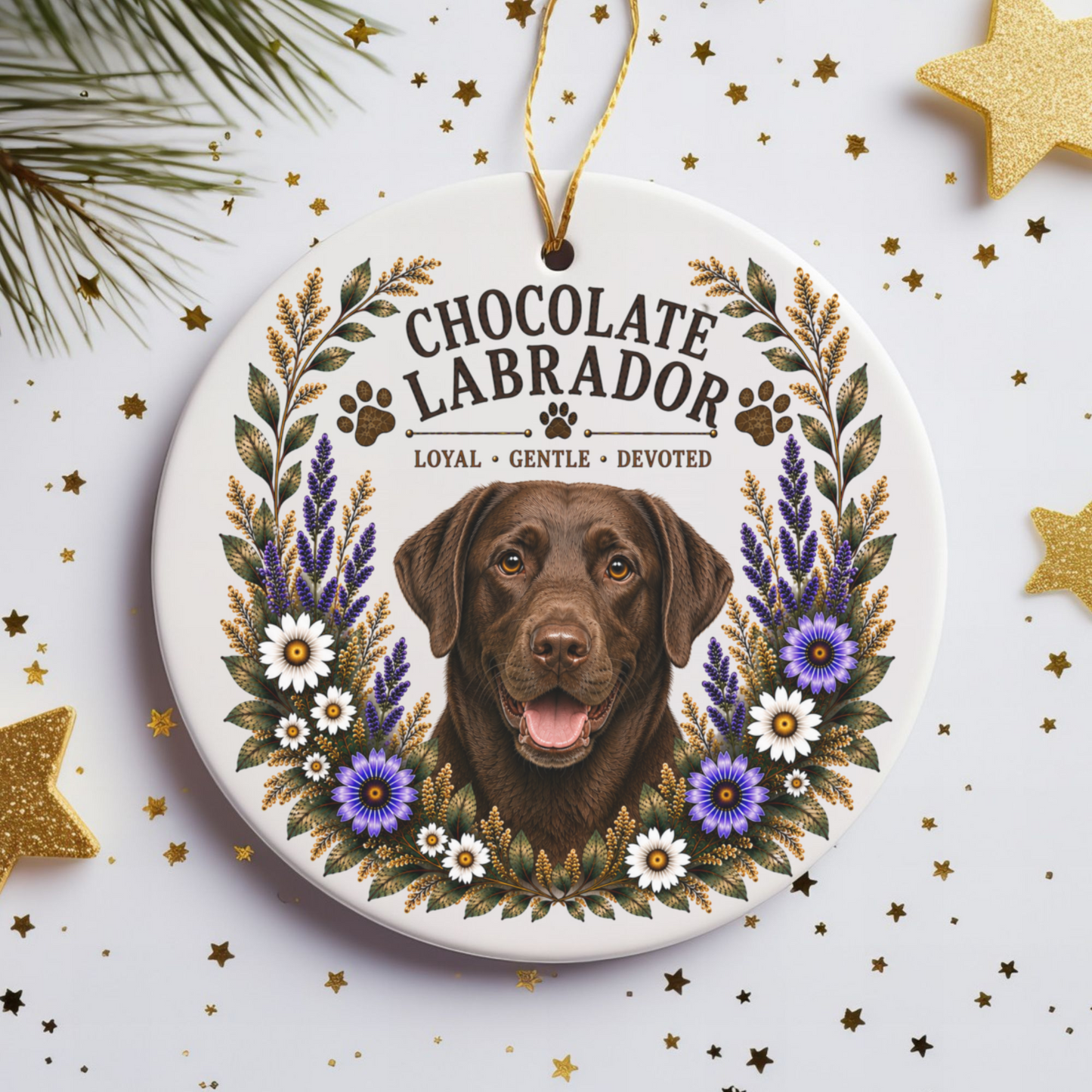 Chocolate Lab Loyal • Gentle • Devoted Ornament
