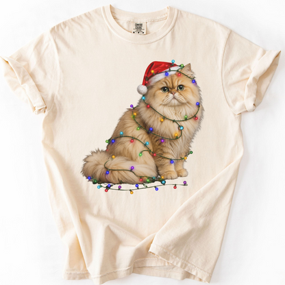 Persian Cat Christmas Lights Shirt, Comfort Colors Holiday Cat Lover Tee