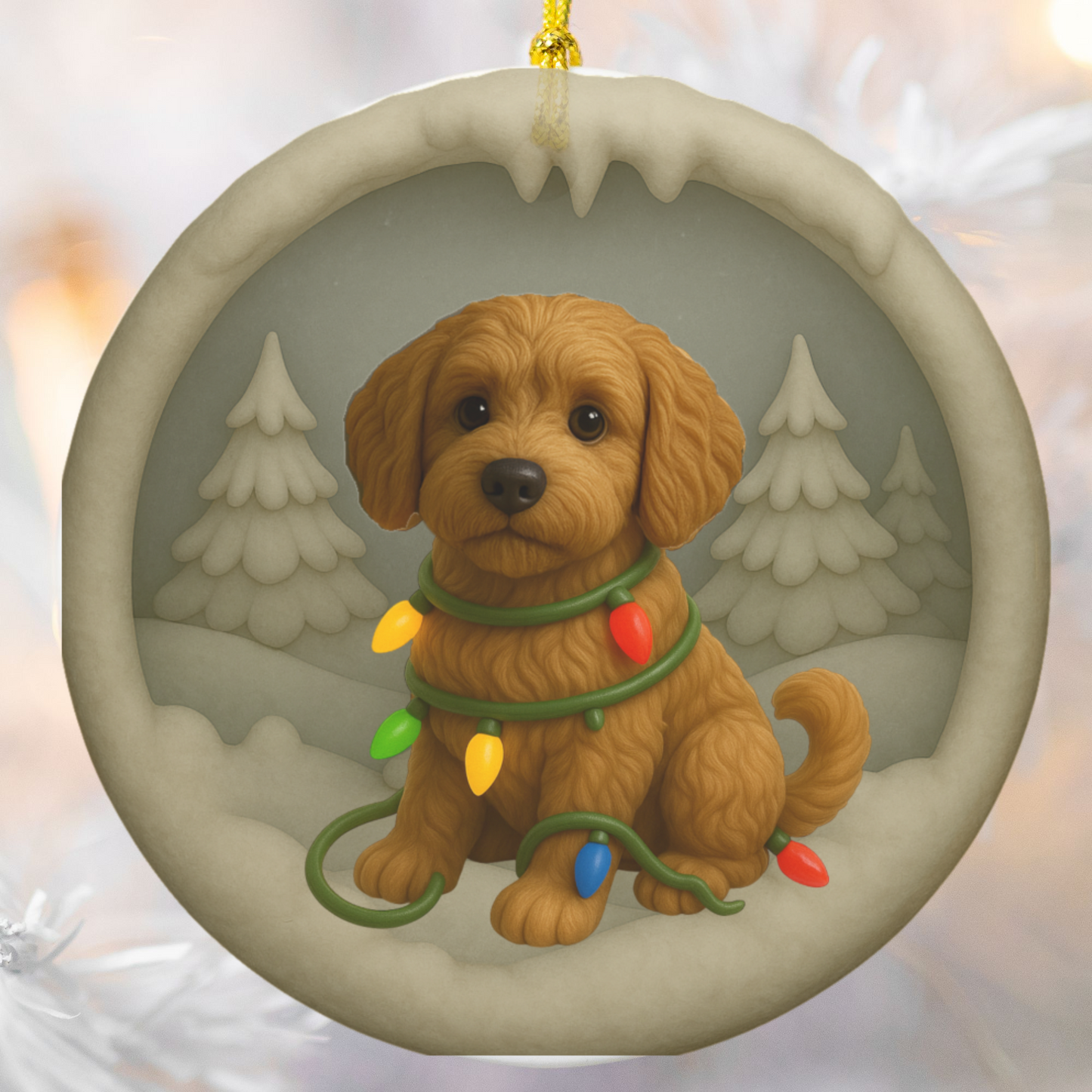 Personalized Labradoodle Christmas Ornament, 3D Clay-Style Dog Keepsake with Lights